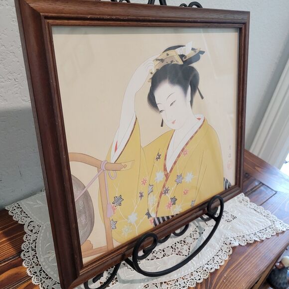 Decorative Vintage Japanese Japan Geisha Woman 10.5" X 12" Print Framed Art MCM - Picture 4 of 11